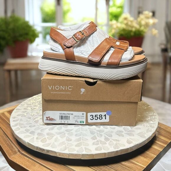 Vionic $129 Solana Leather Orthotic Arch Support Sandals Women’s 7.5 W Comfort A - Picture 1 of 13